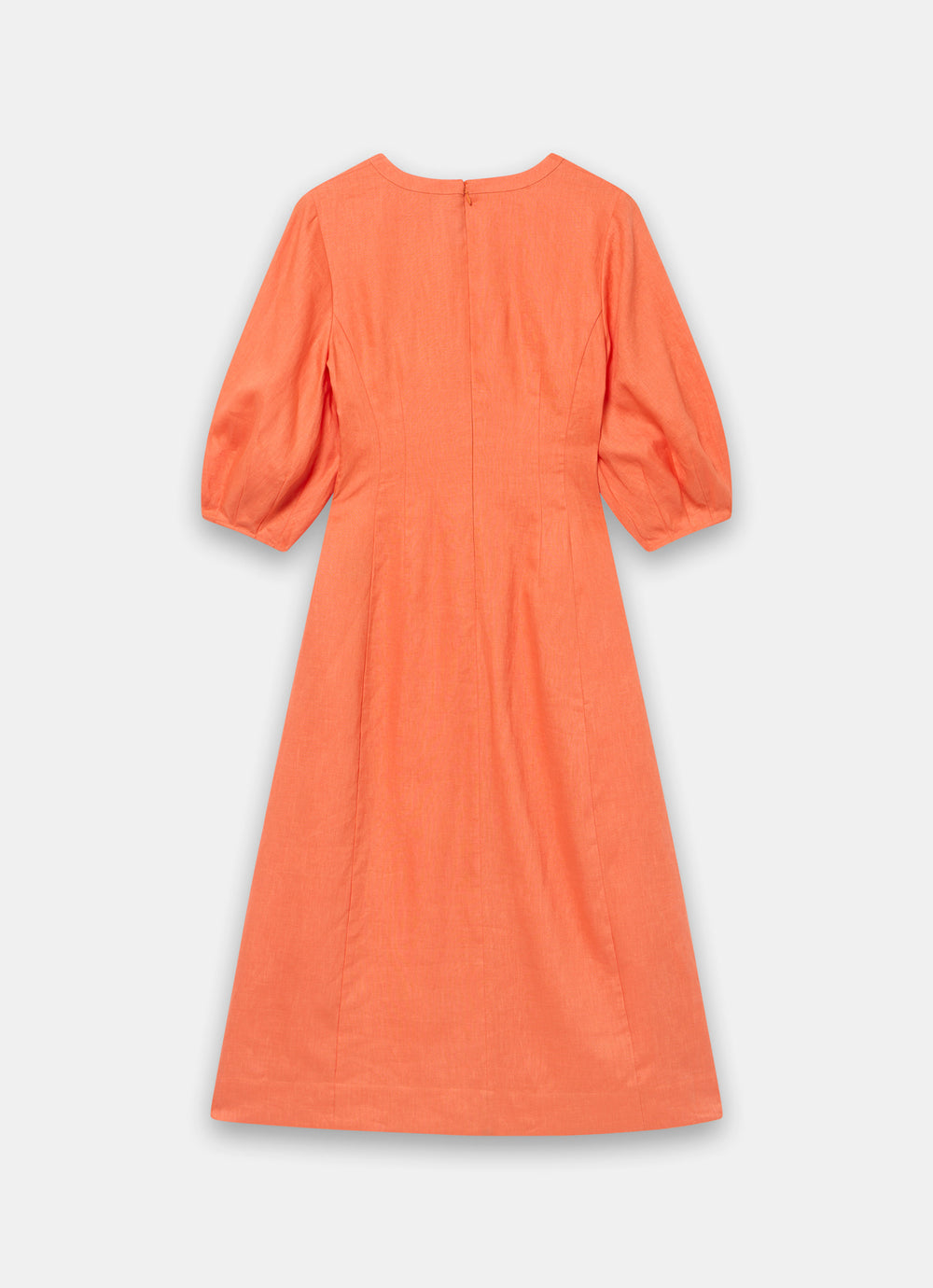 Orange Linen Puff Sleeve Midi Dress  Mint Velvet
