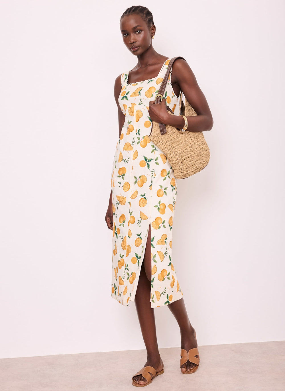 Orange Print Linen Blend Midi Dress Mint Velvet Orange Print Linen Blend Midi Dress Mint Velvet