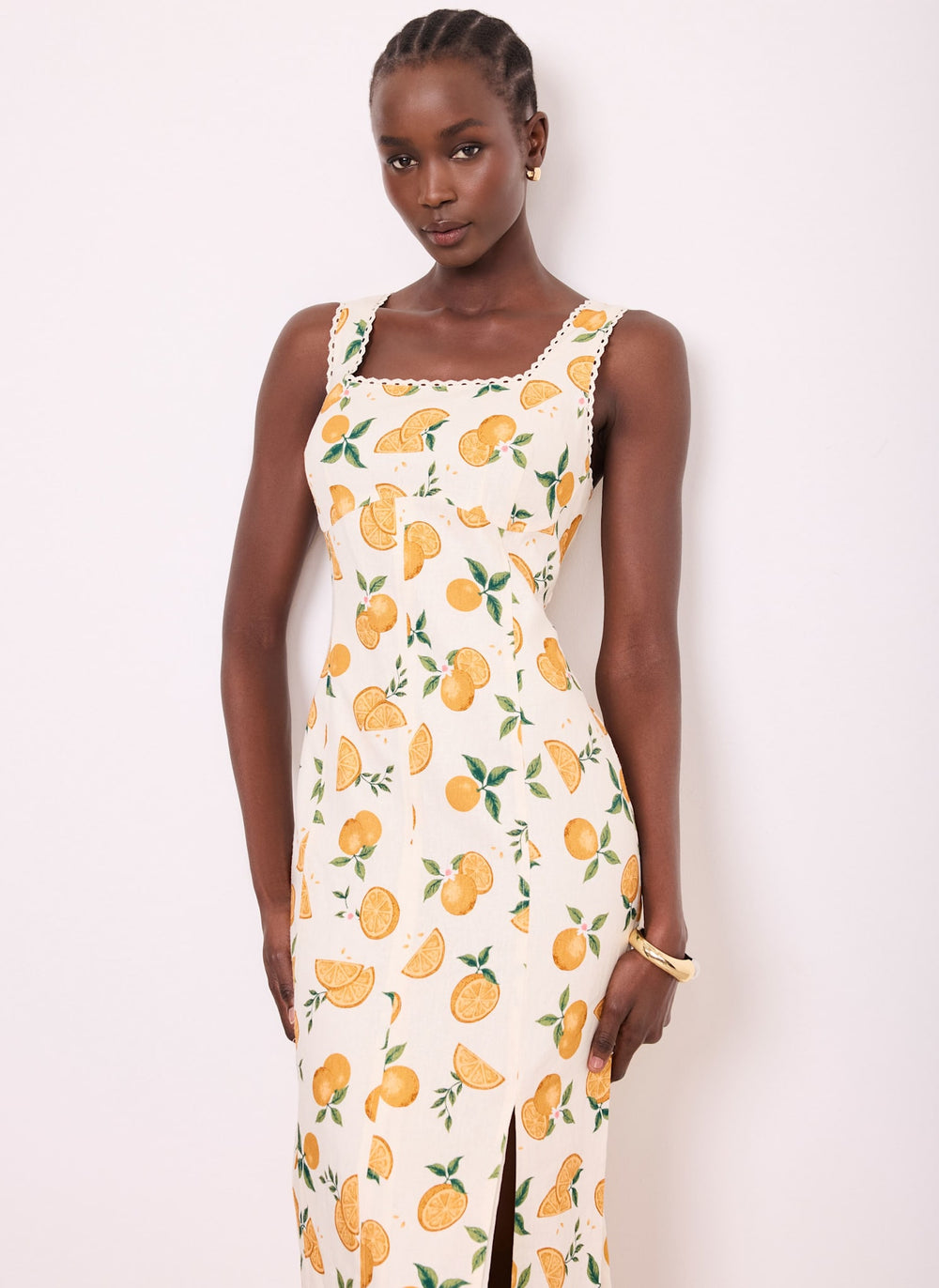 Orange Print Linen Blend Midi Dress – Mint Velvet