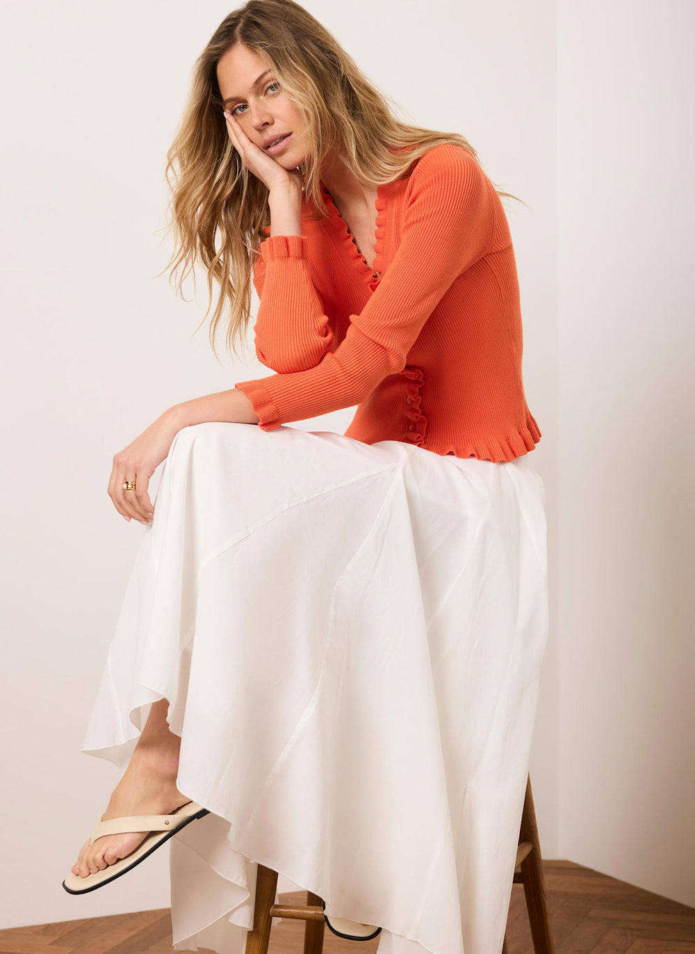 Orange Ruffle Detail Cardigan