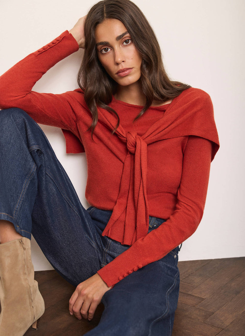 Orange Scarf Detail Jumper