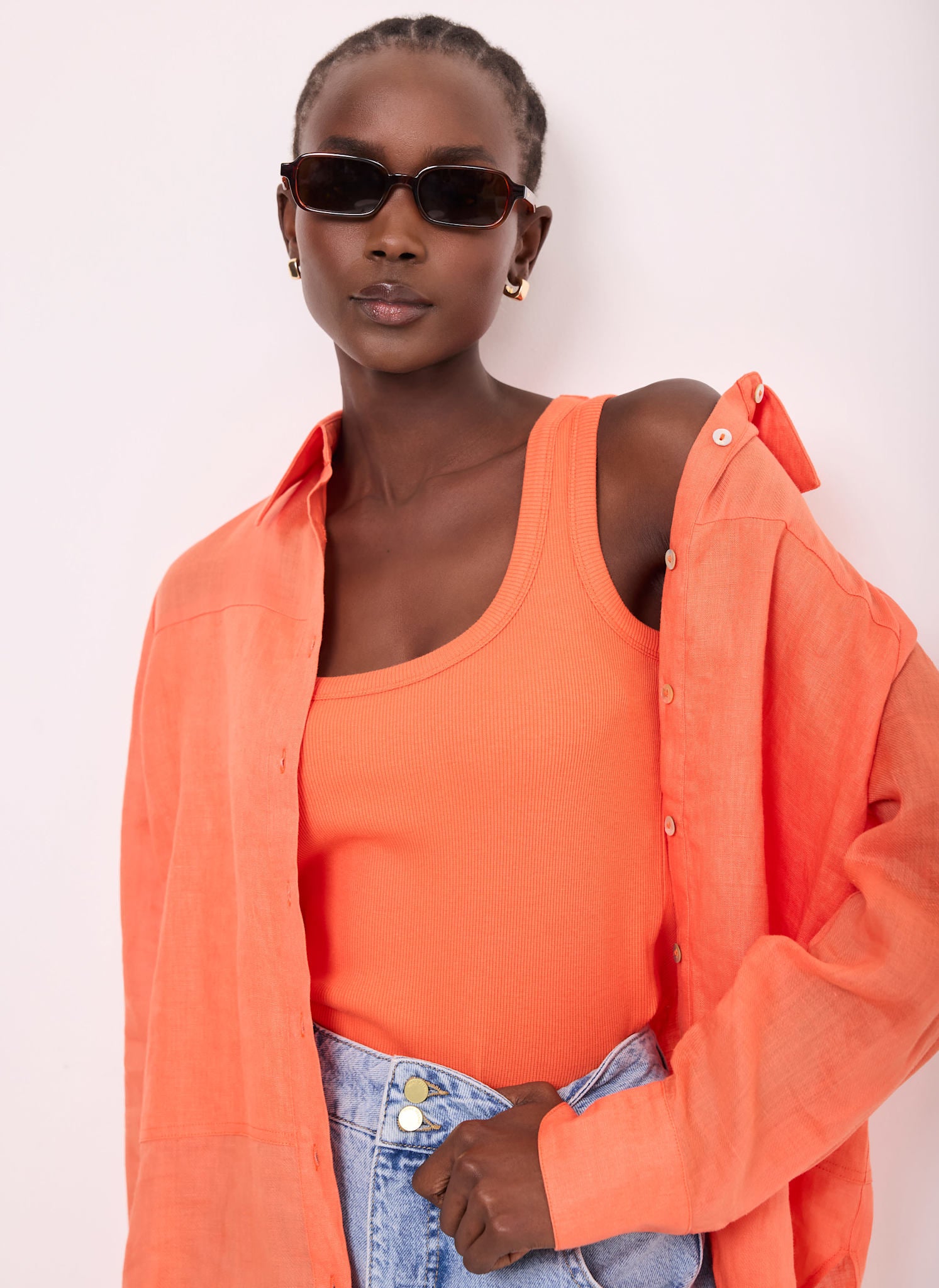 Orange Cotton Blend Scoop Neck Vest – Mint Velvet