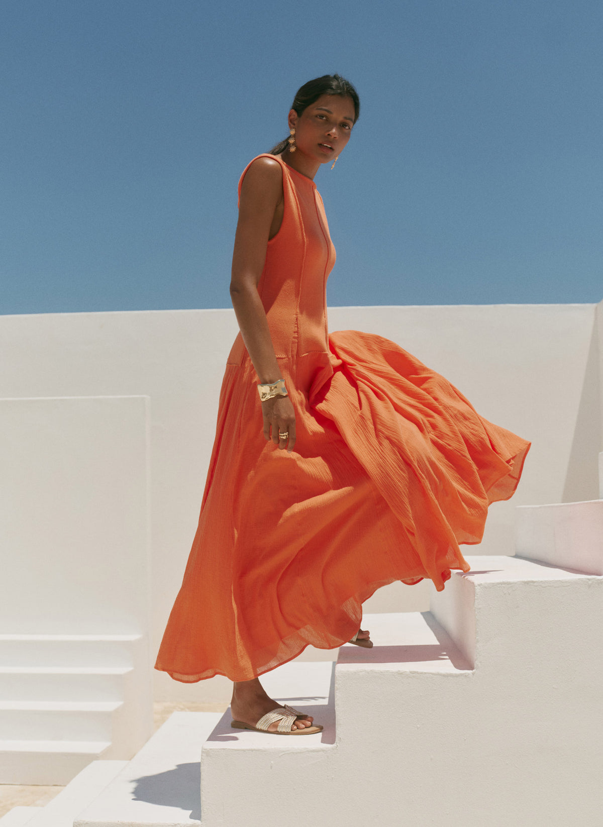 Orange Cotton Blend Drop Waist Maxi Dress Mint Velvet Orange Cotton Blend Drop Waist Maxi Dress Mint Velvet