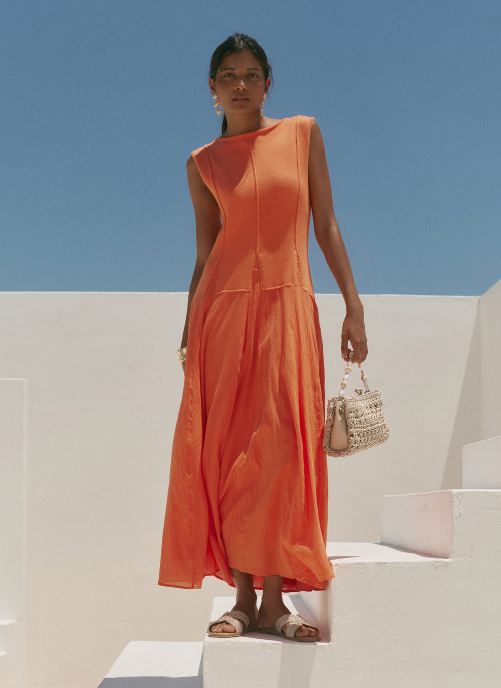 Orange Cotton Blend Drop Waist Maxi Dress – Mint Velvet