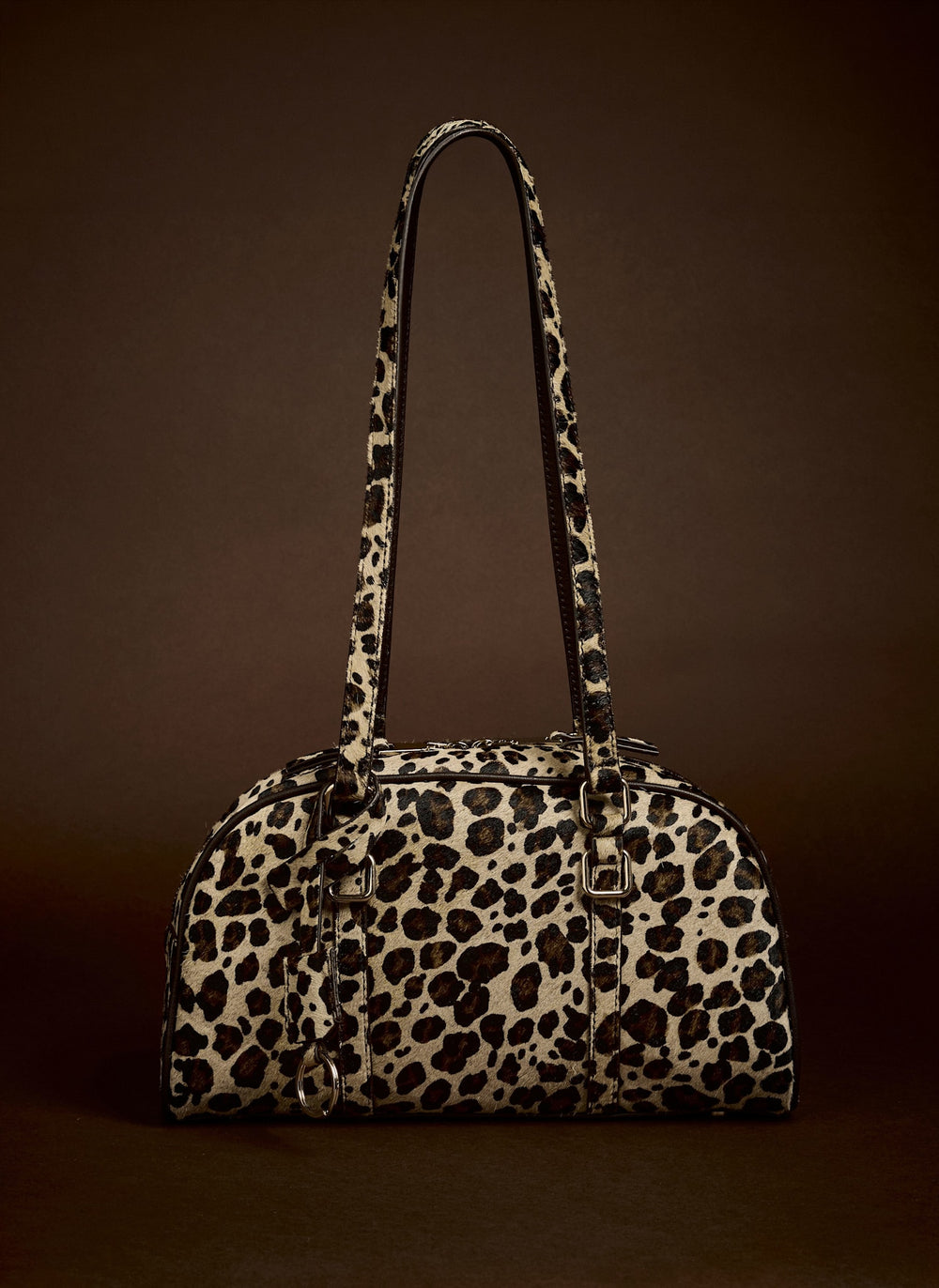Otti Leopard Print Textured Leather Shoulder Bag