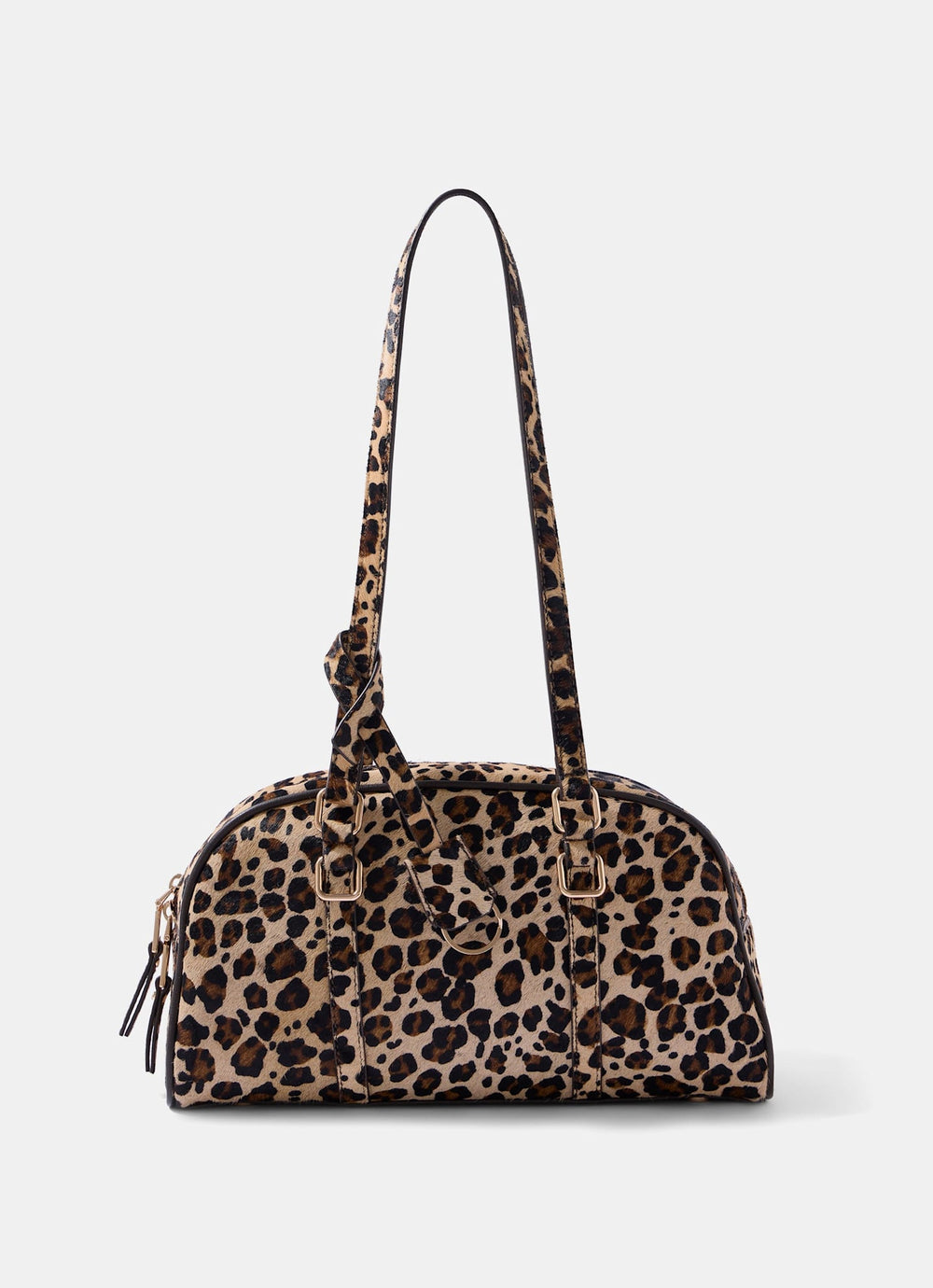 Otti Leopard Print Textured Leather Shoulder Bag