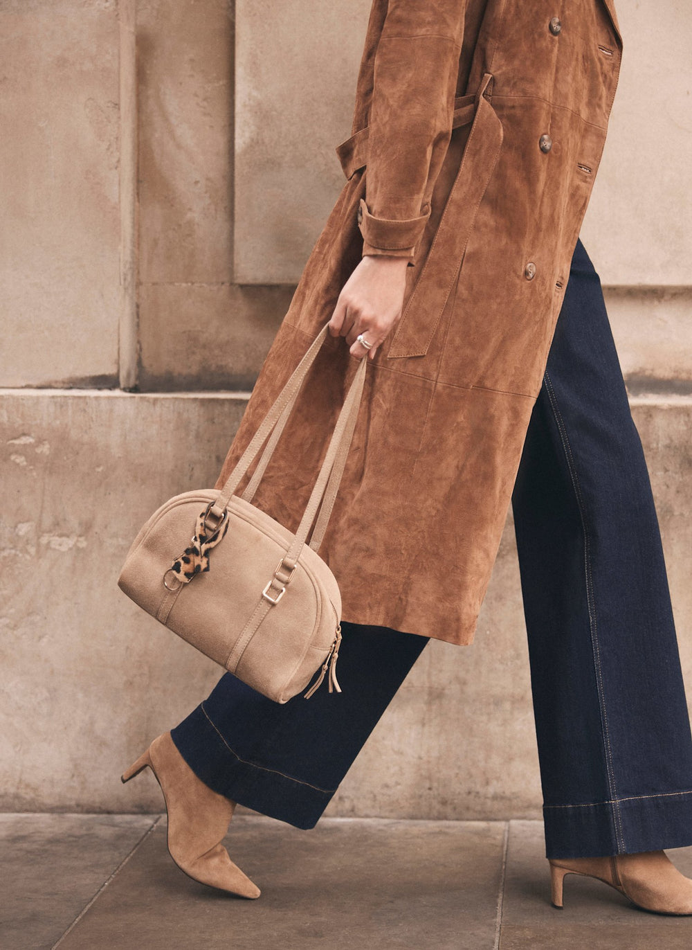 Otti Neutral Suede Shoulder Bag