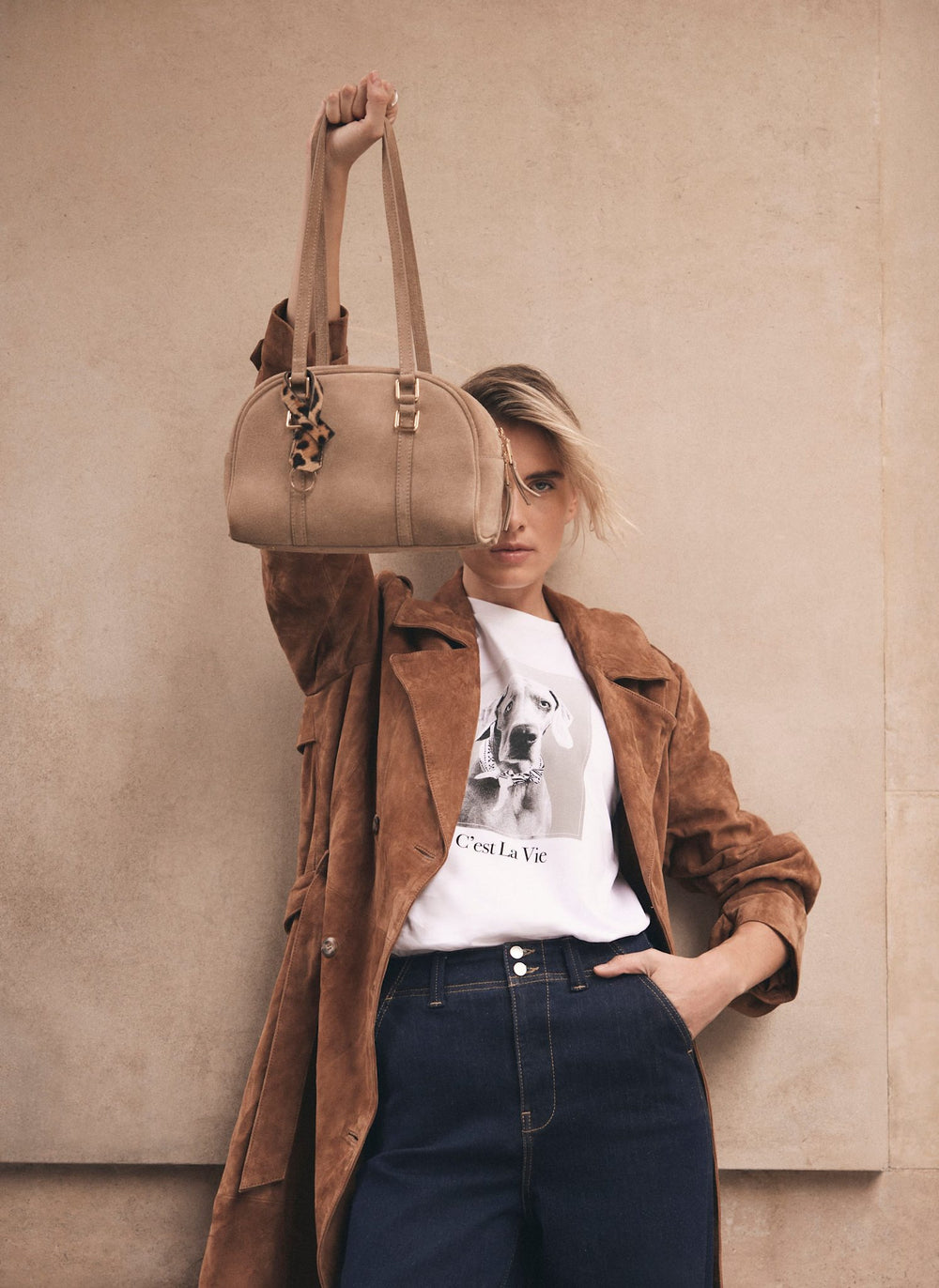 Otti Neutral Suede Shoulder Bag