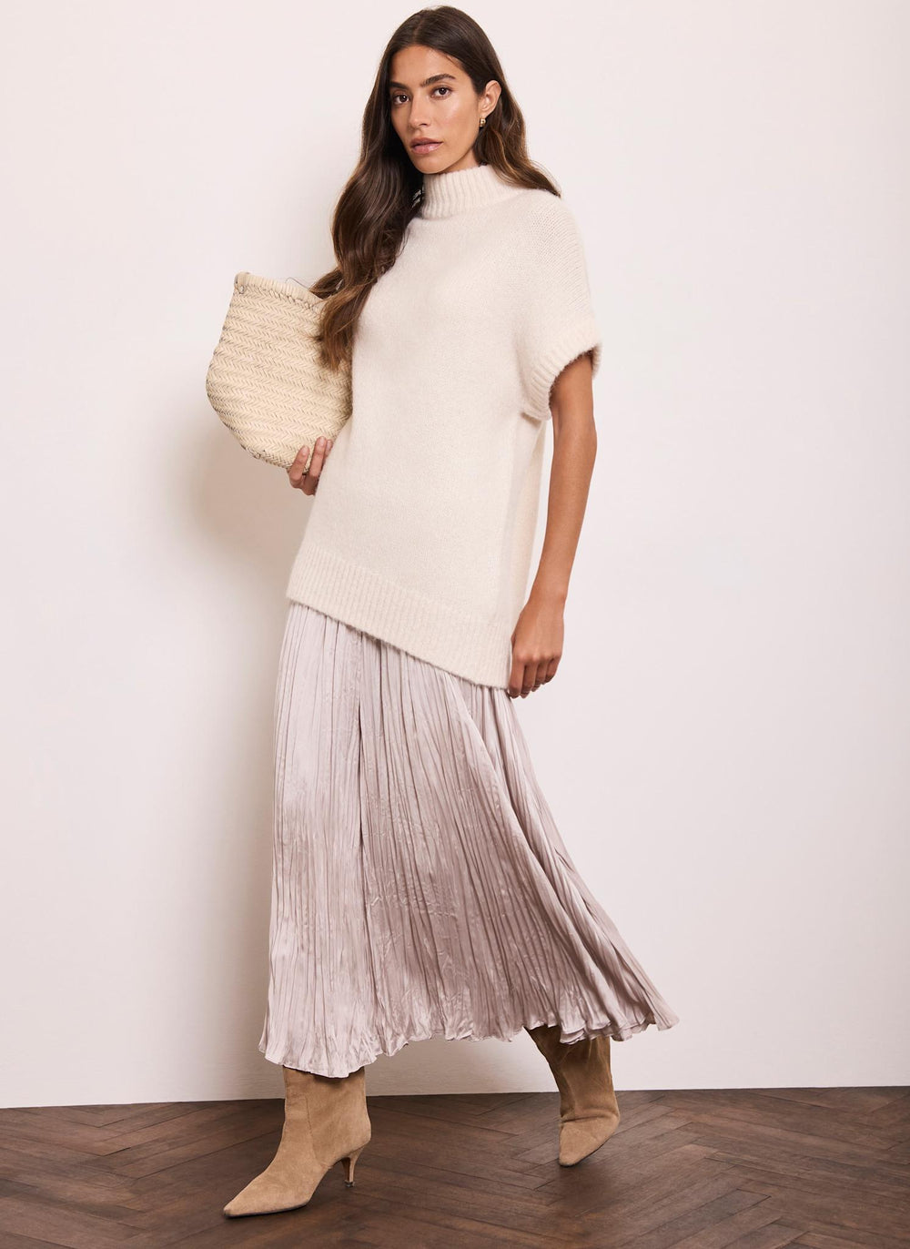 Neutral Crinkle Maxi Skirt
