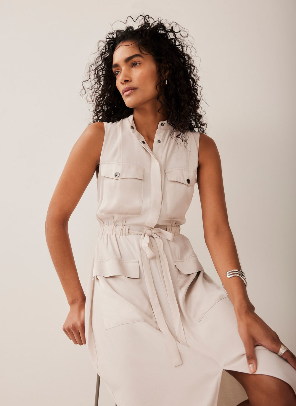 Neutral Utility Midi Dress
