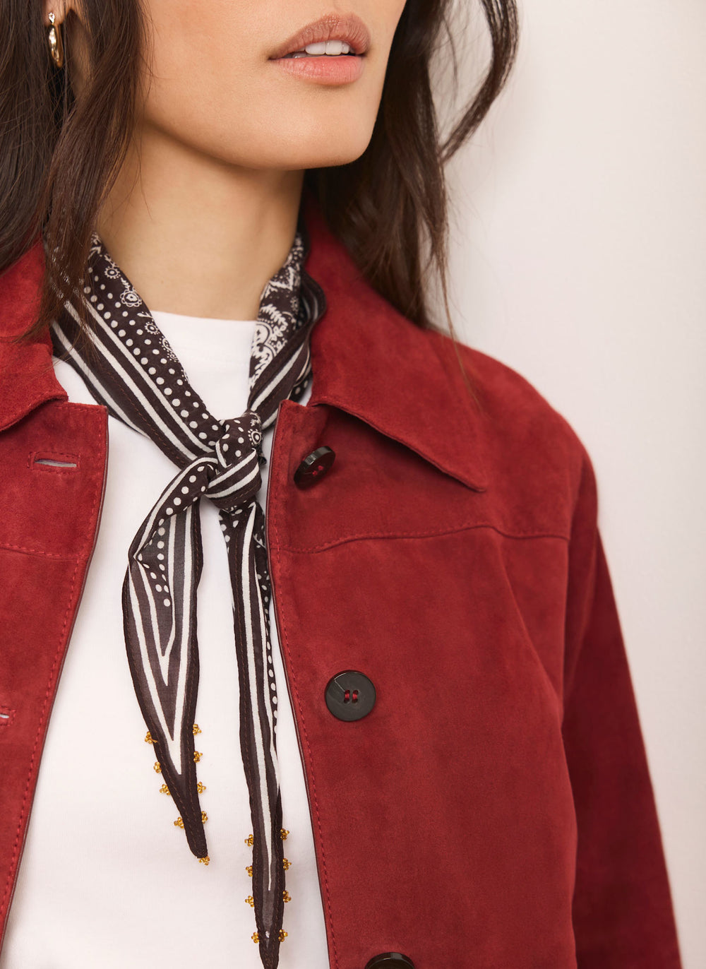 Brown Paisley Print Beaded Neck Scarf