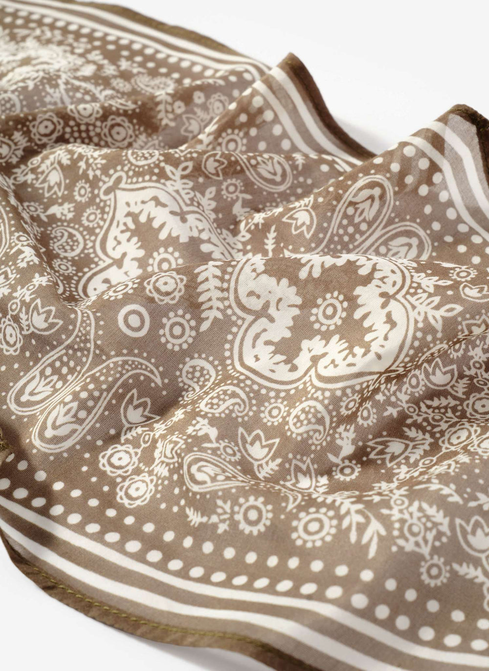 Khaki Paisley Print Beaded Neck Scarf