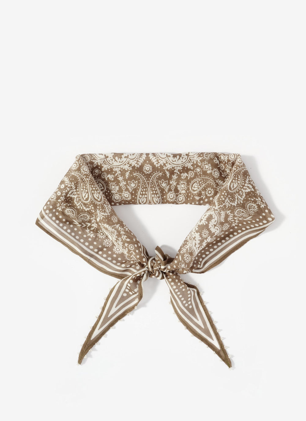 Khaki Paisley Print Beaded Neck Scarf