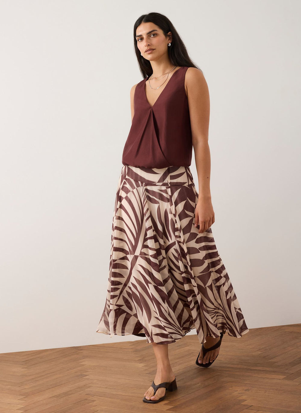 Burgundy Palm Print Maxi Skirt