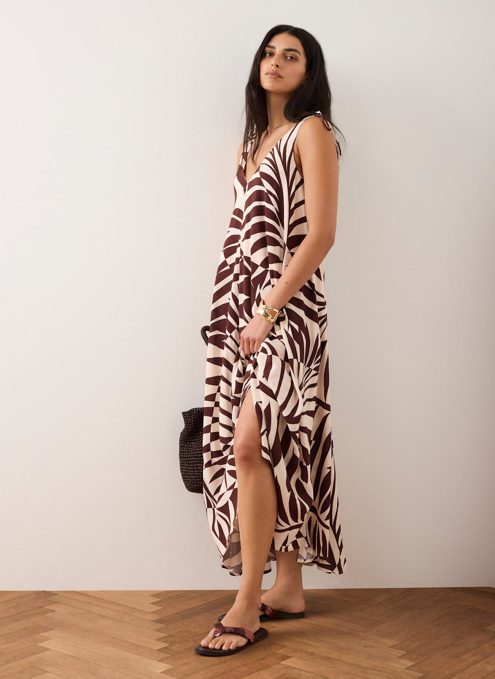 Burgundy Palm Print Maxi Dress