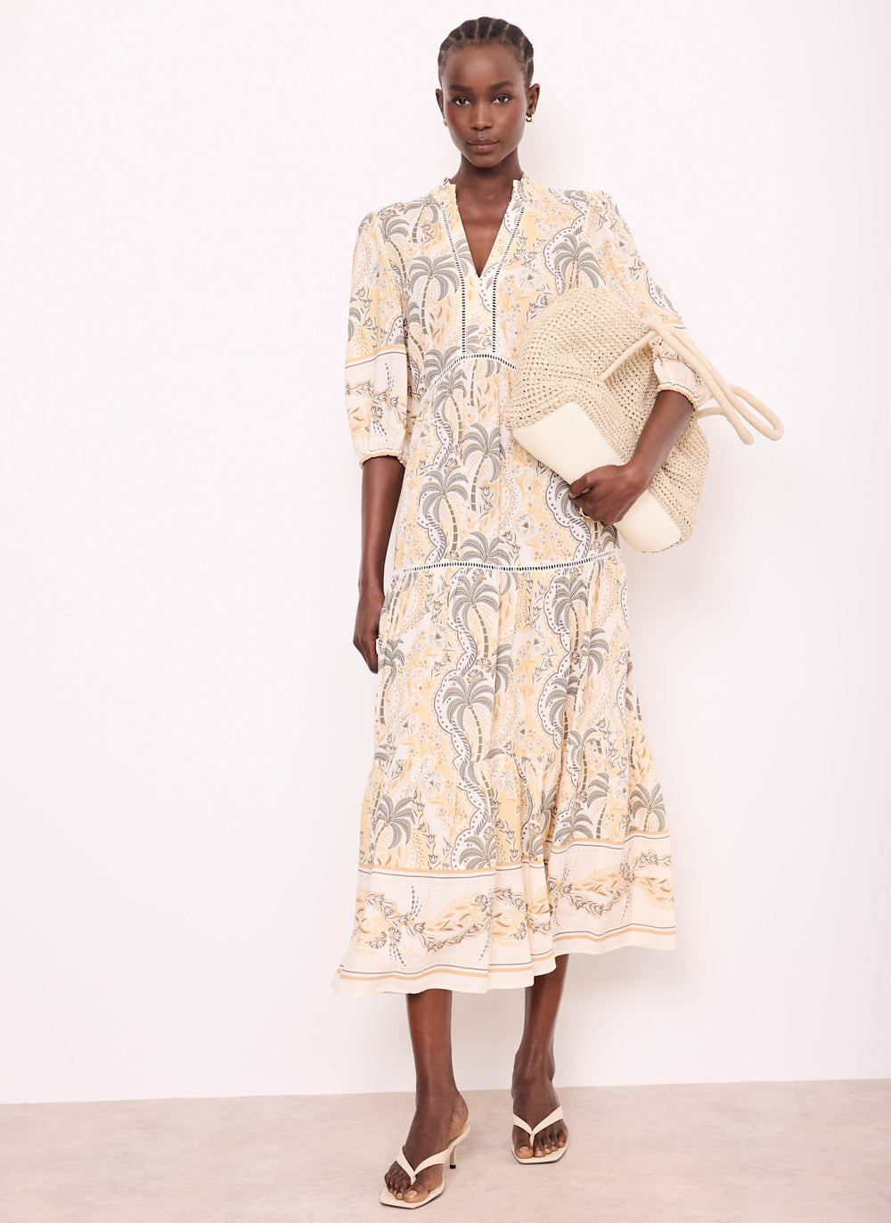 Neutral Palm Print Maxi Dress