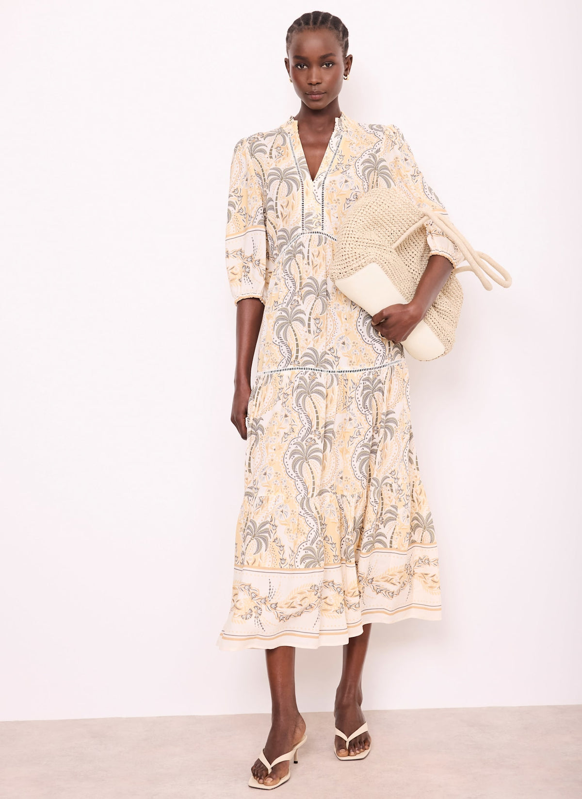 knee length dresses for ladies Halla Neutral Tiered Floral Lace Maxi Dress, XXL / Neutrals