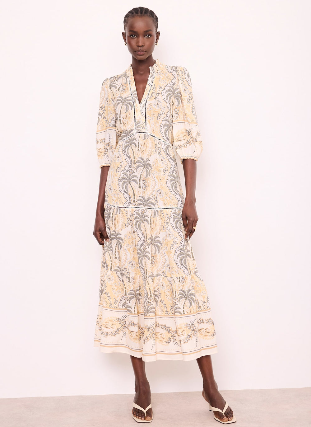 Neutral Palm Print Maxi Dress
