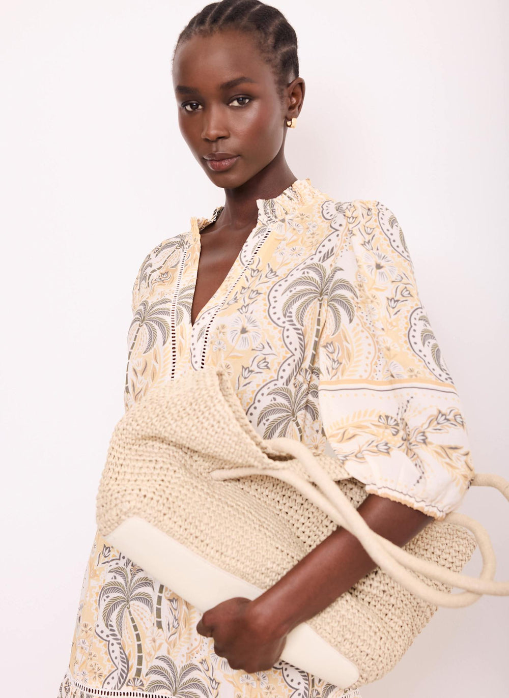 Neutral Palm Print Maxi Dress