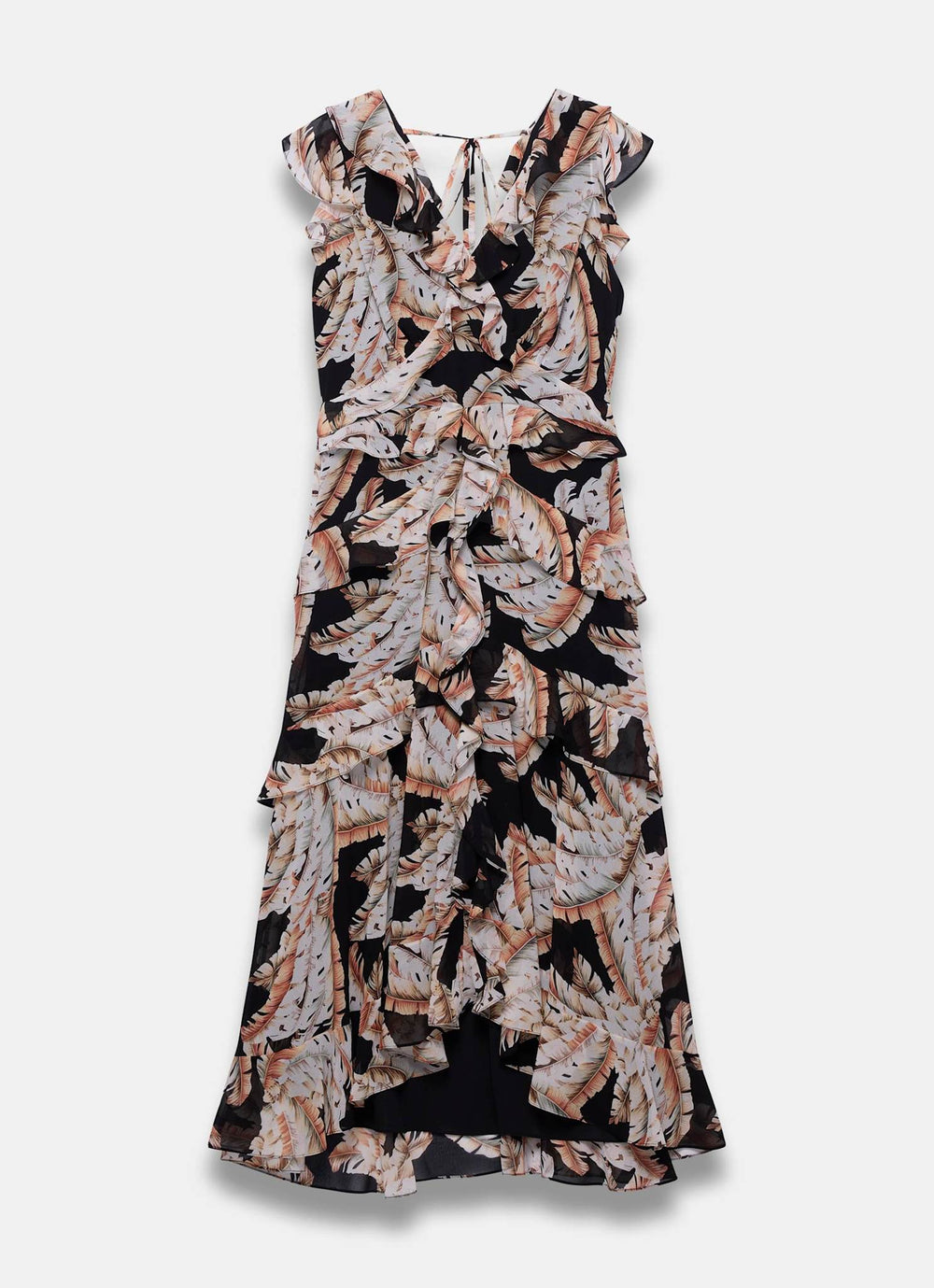 mint velvet ruffle midi dress Black Palm Print Ruffle Midi Dress