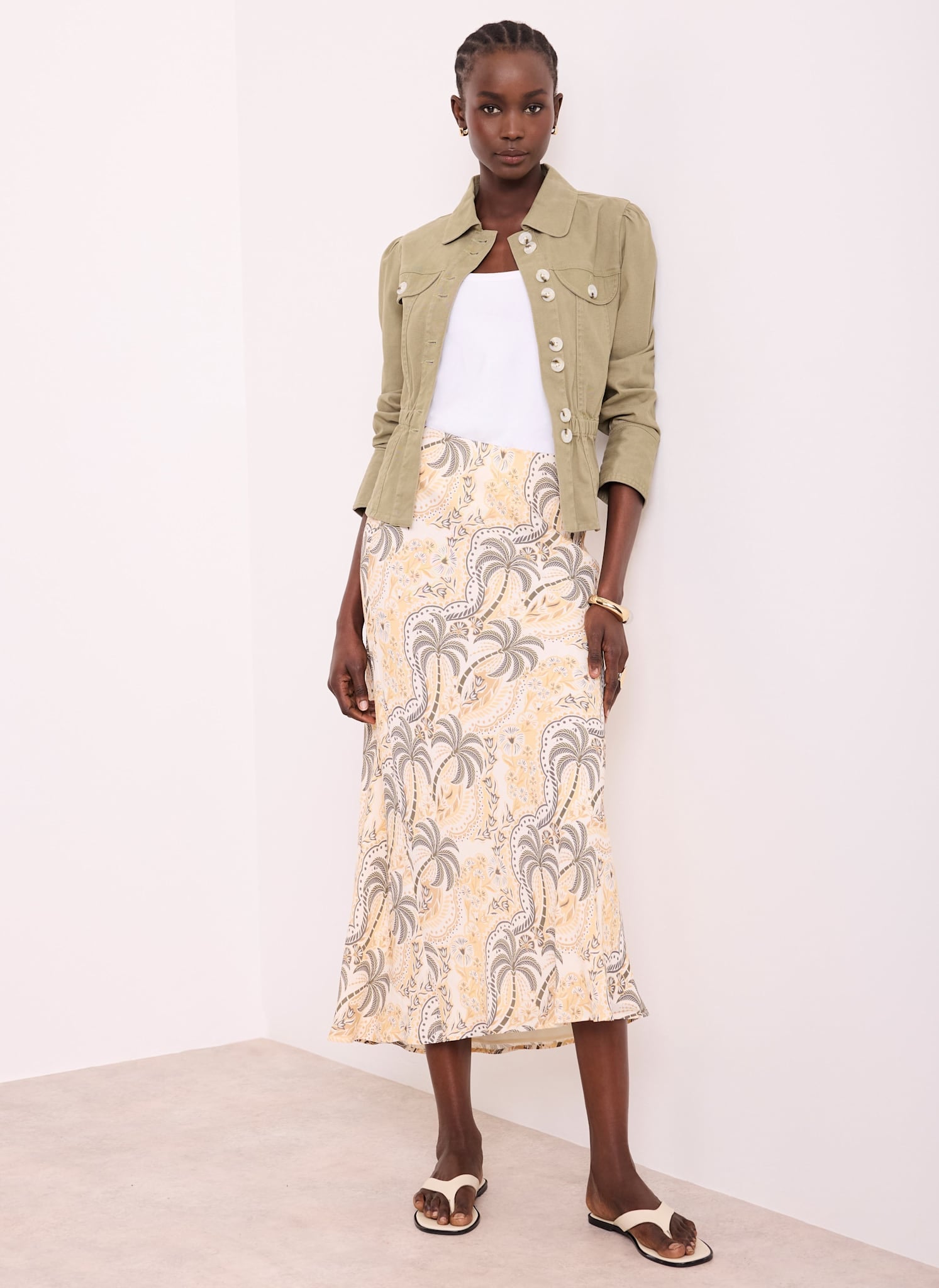 Neutral Palm Print Slip Midi Skirt – Mint Velvet