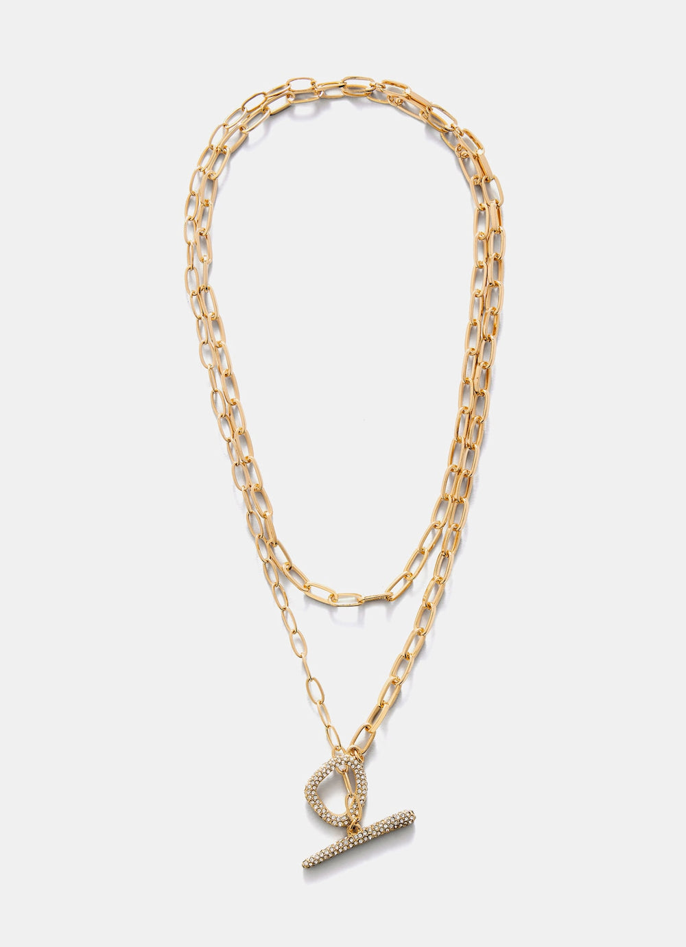 Gold Tone Pave Layered Necklace