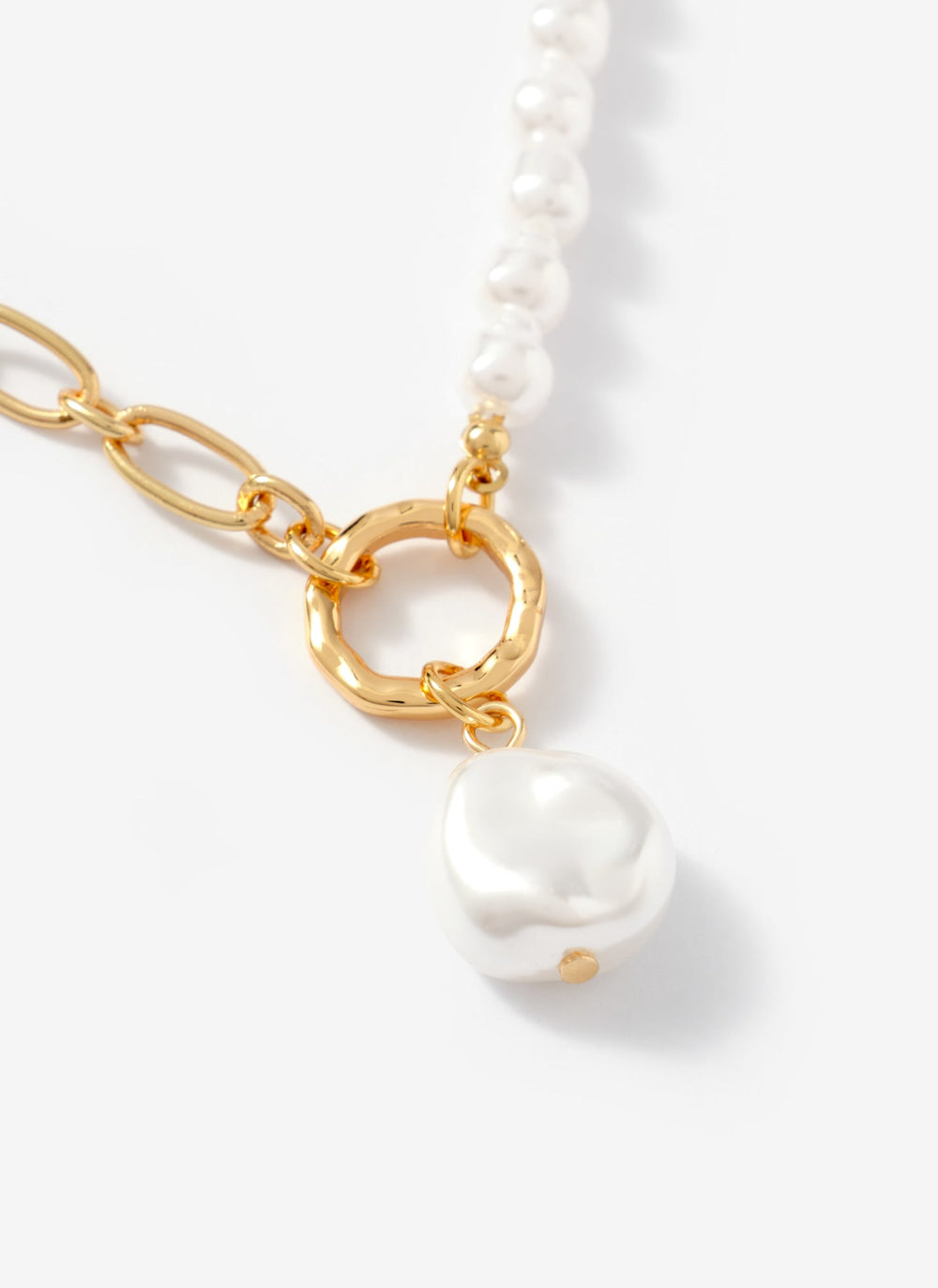 Gold Tone Chain & Pearl Drop Necklace