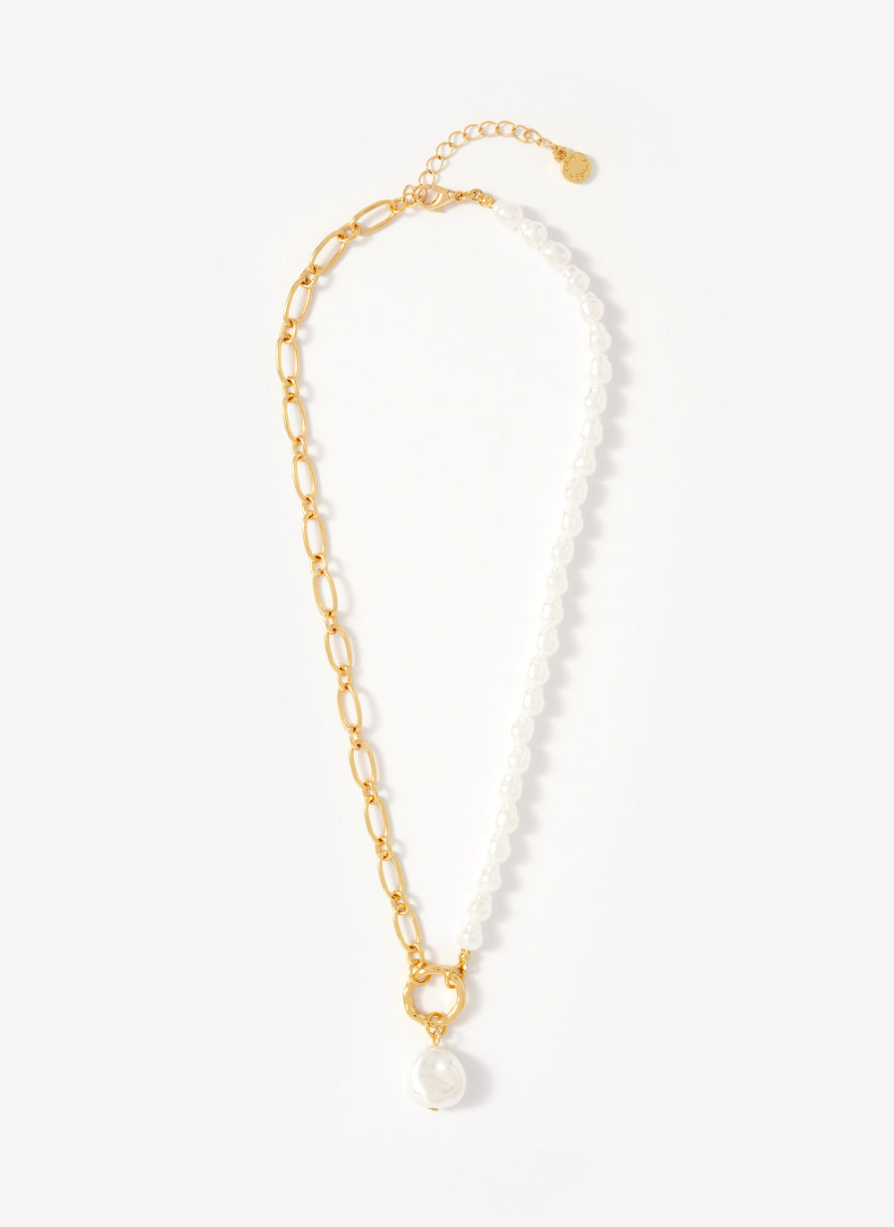 Gold Tone Chain & Pearl Drop Necklace