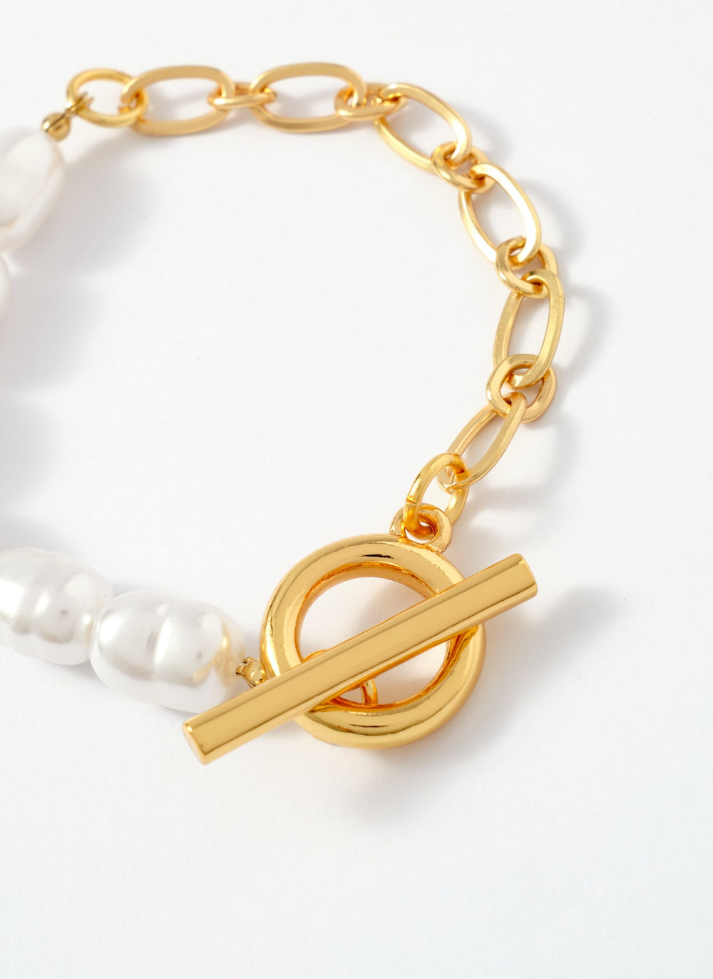 Gold Tone Chain & Pearl T-Bar Bracelet