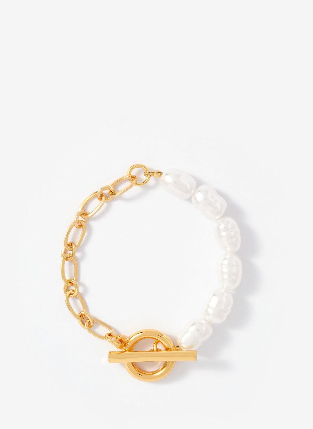 Gold Tone Chain & Pearl T-Bar Bracelet