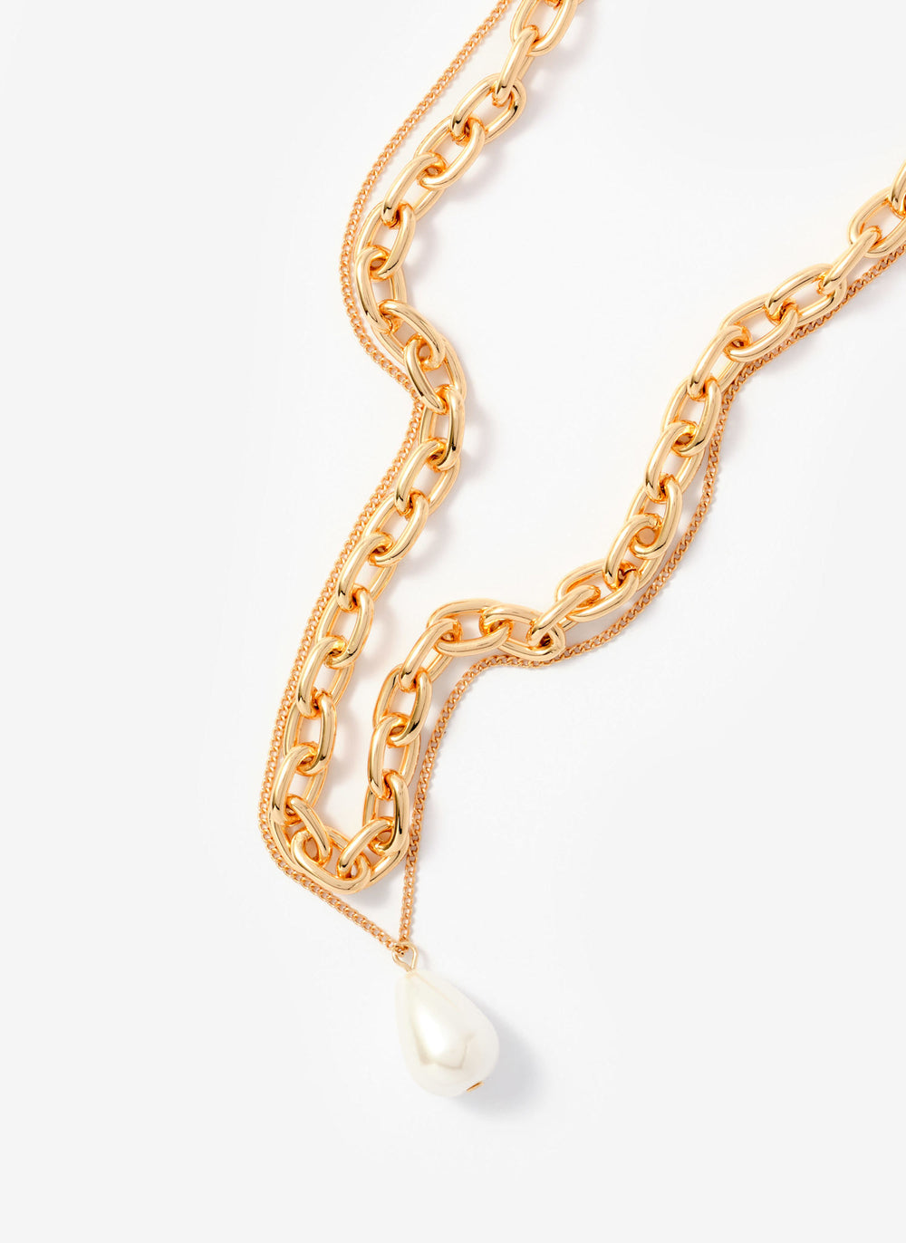 Gold Tone Pearl Drop Double Layered Necklace