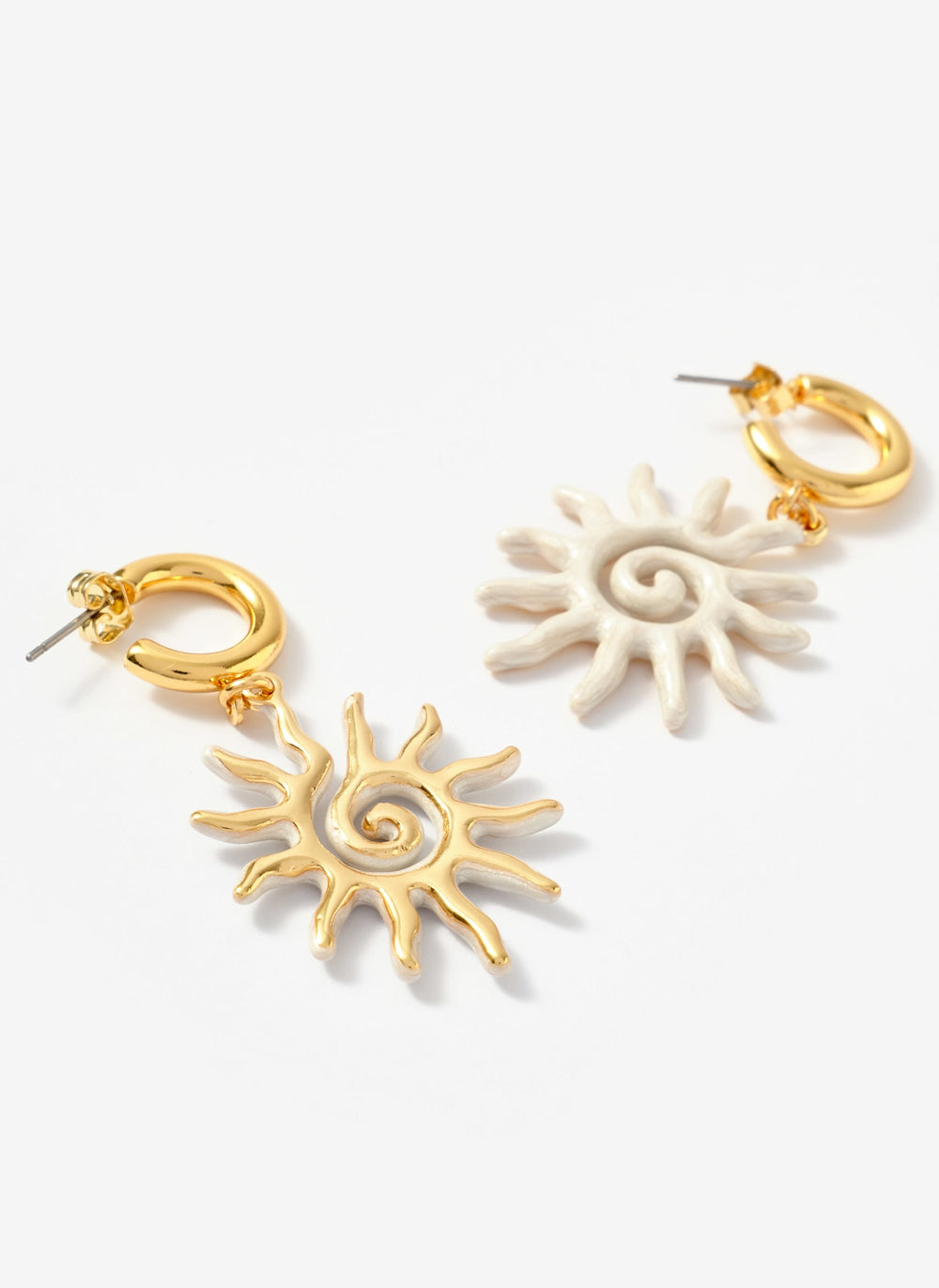 Gold Tone Sun Charm Hoop Earrings