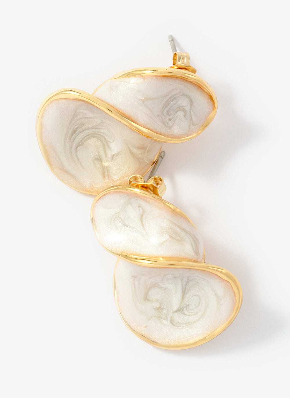 Gold Tone Pearlescent Wave Earrings