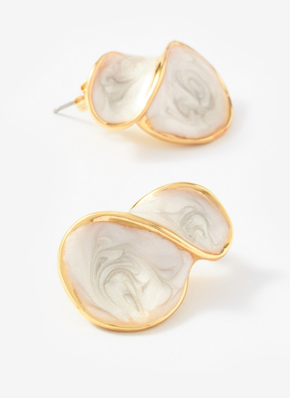 Gold Tone Pearlescent Wave Earrings
