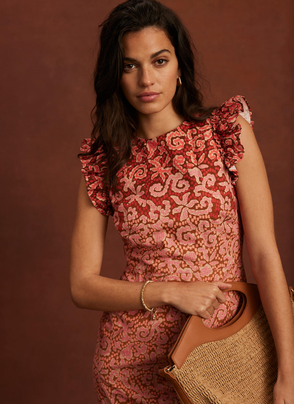 Orange Printed Midi Dress