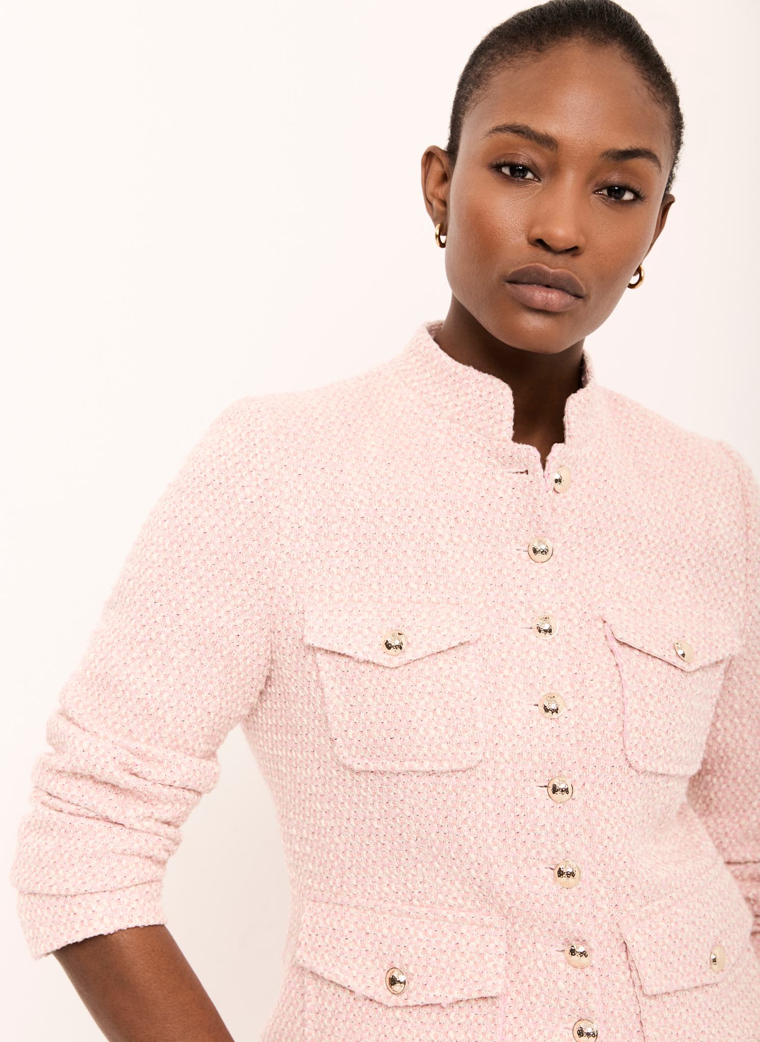 Pink Cotton Blend Boucle Jacket – Mint Velvet