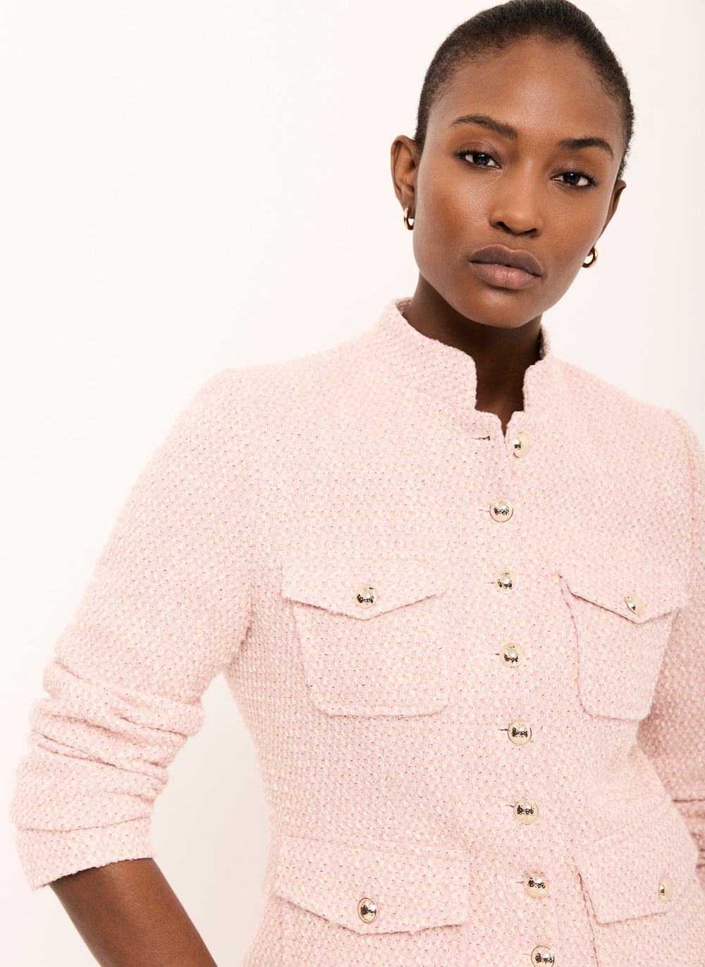 Pink Cotton Blend Boucle Jacket