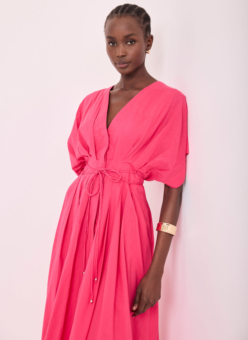 Pink Cotton Tie Waist Midi Dress – Mint Velvet