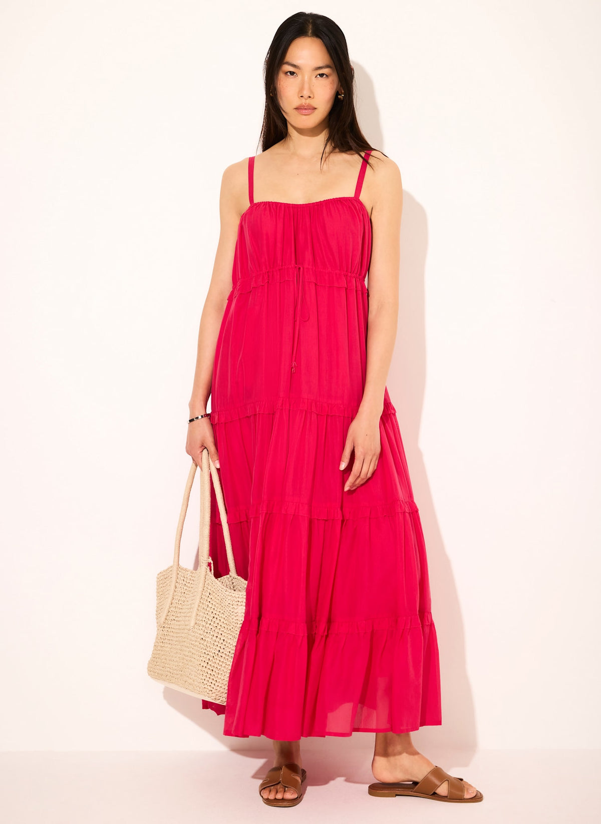 Pink Cotton Blend Tiered Maxi Dress Mint Velvet Pink Cotton Blend Tiered Maxi Dress Mint Velvet