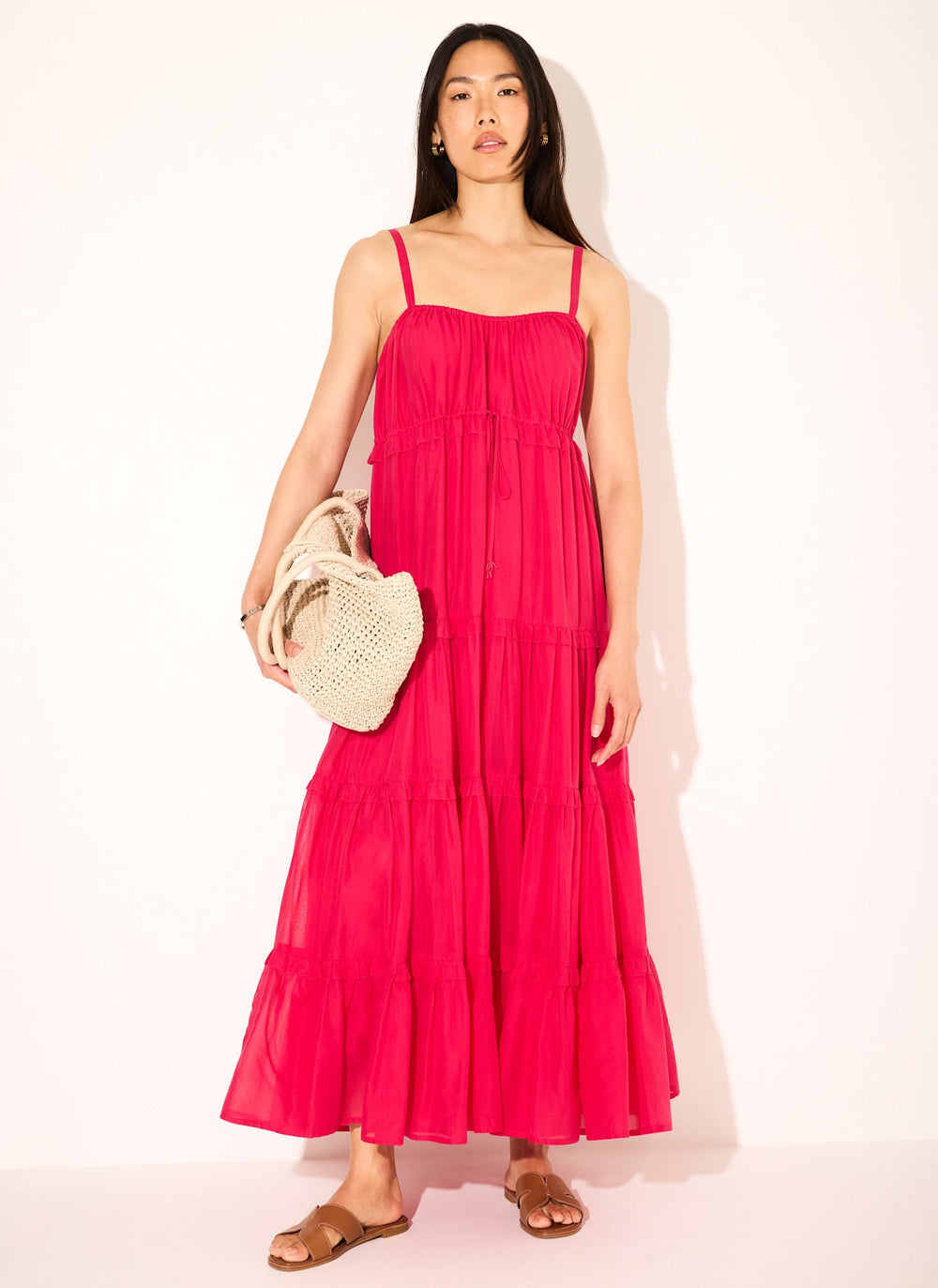 purple bridal shower dress Pink Cotton Blend Tiered Maxi Dress – Mint Velvet