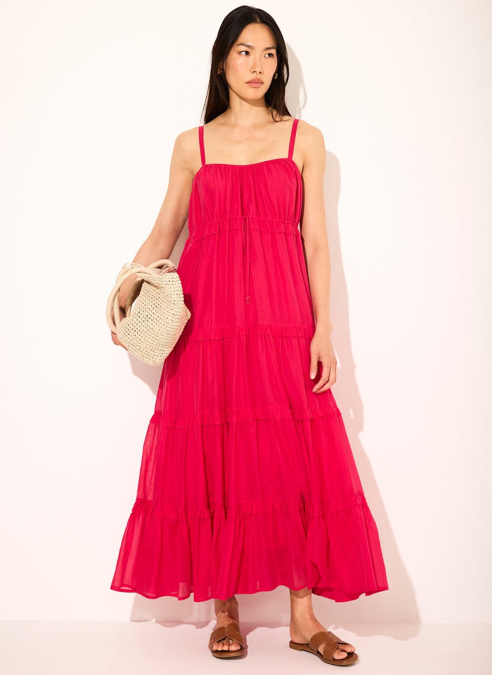 Pink Cotton Blend Tiered Maxi Dress – Mint Velvet