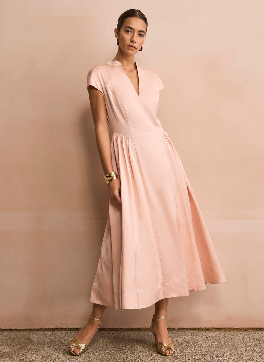 Pink Ruched Detail Midi Dress