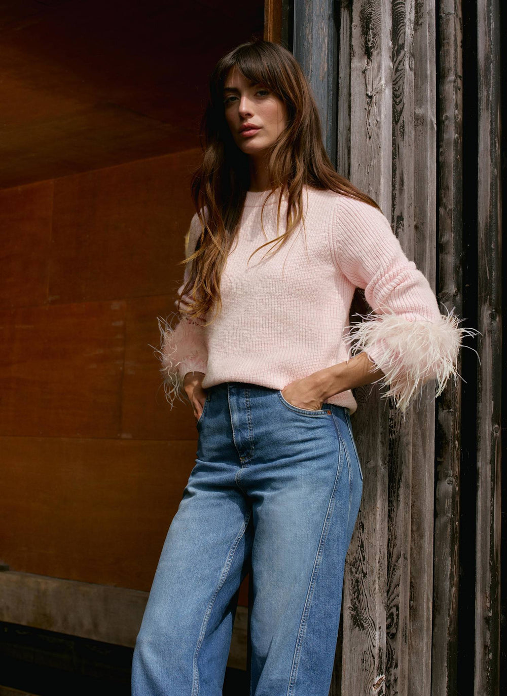 Pink Feather Trim Jumper