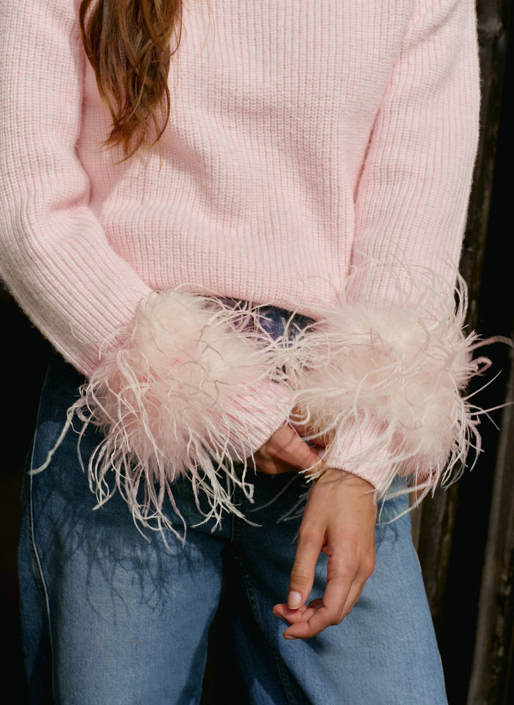 Pink Feather Trim Jumper