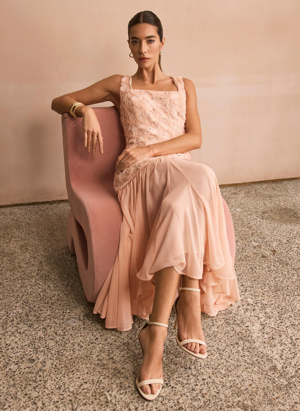 Pink Floral Texture Maxi Dress