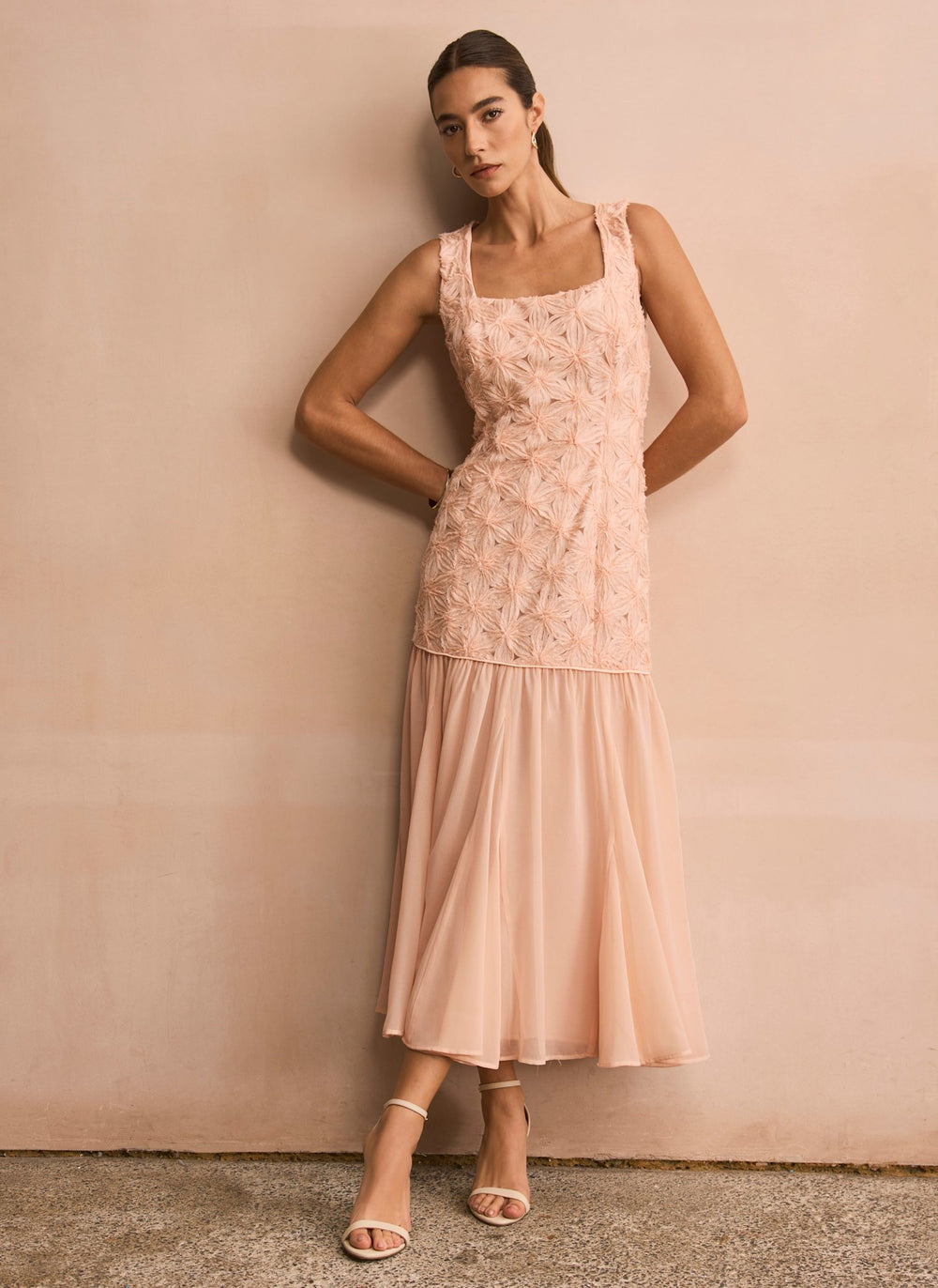 Pink Floral Texture Maxi Dress