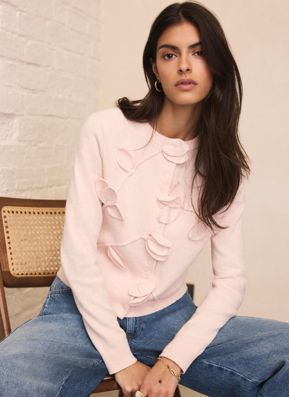 Pink Floral Applique Popper Cardigan