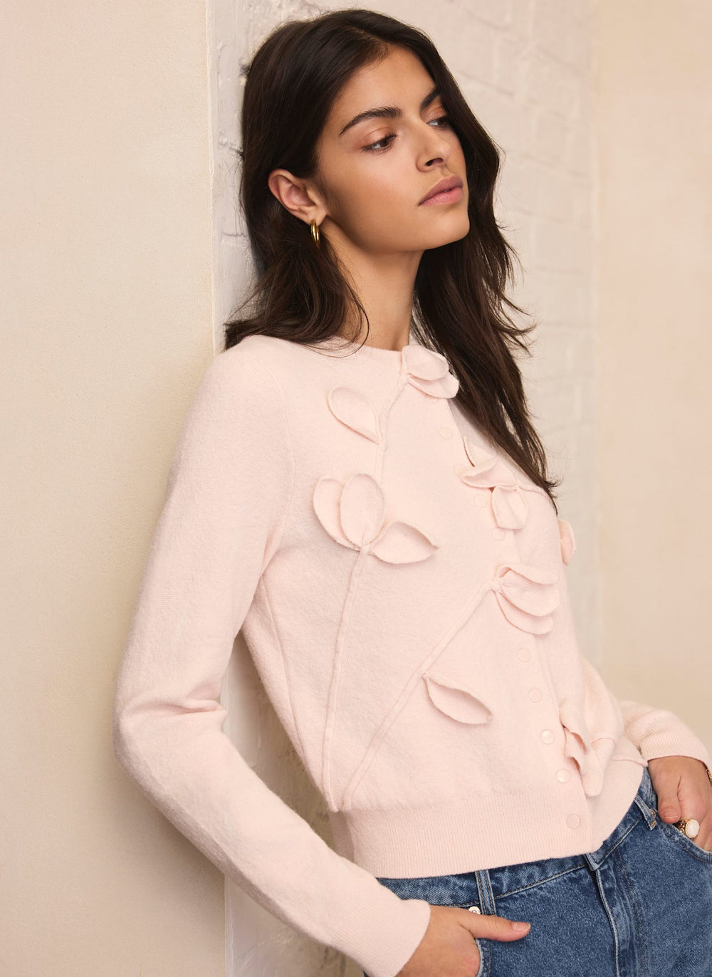Pink Floral Applique Popper Cardigan