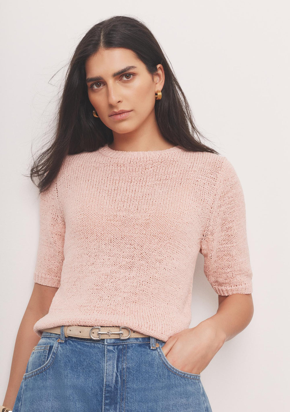 Pink Cotton Blend Knit Top