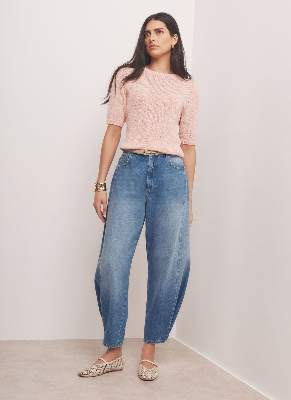 Pink Cotton Blend Knit Top